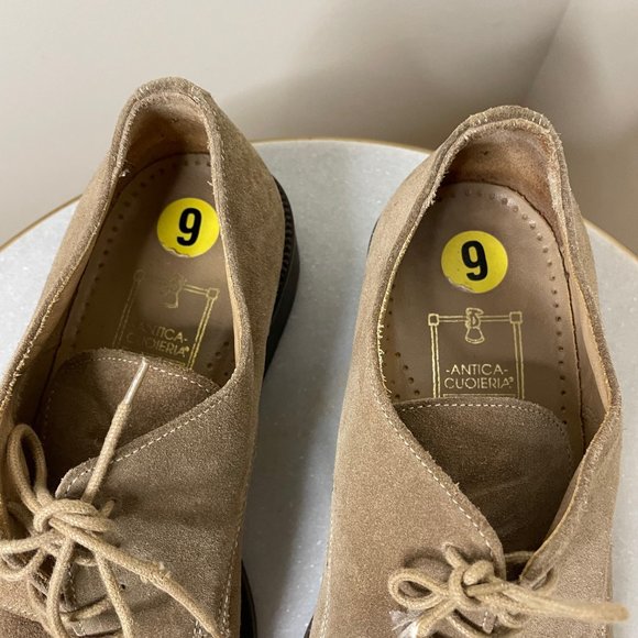 Antica Cuoieria Shoemaker's Mens Suede Tan Oxford Shoes Sz 9 Made in Italy - Picture 5 of 9
